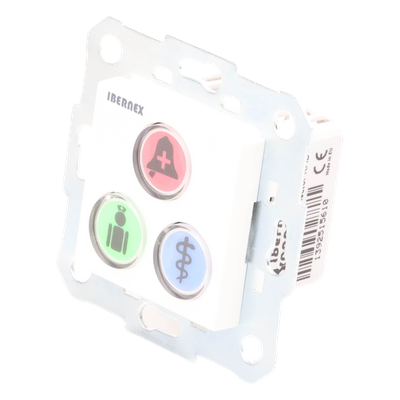 Módulo de Botones para Llamada Paciente-Enfermera / 3 Teclas Iluminadas / Lector RFID 125 KHz / BUS RS485 / Instalación Empotrada 2x2 pulgadas o Superficie