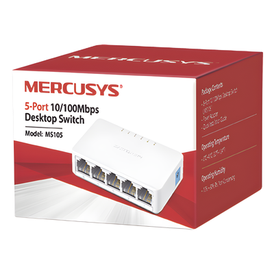 Switch de Escritorio / 5 Puertos 10/100 Mbps / Capacidad de Conmutación 1 Gbps / Sin Ventilador / Plug and Play