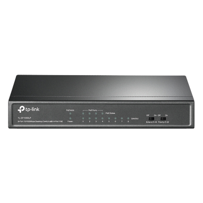 Switch PoE No Administrable / 8 puertos 10/100 Mbps / 4 puertos PoE 802.3af / Presupuesto 41 W / Extensión PoE hasta 250 m / 0.56 x 0.32 x 0.09 pies