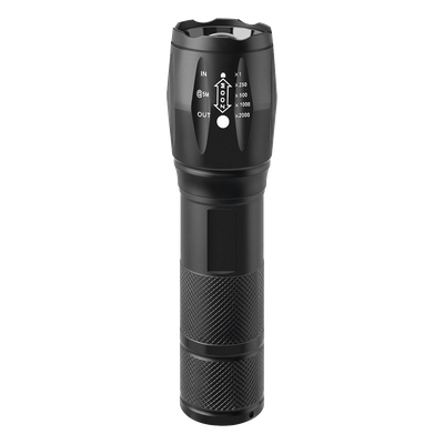 Linterna LED Táctica / 800 Lúmenes / IPX4 / Zoom Ajustable / Doble Alimentación / Aluminio