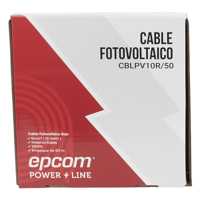 Cable Fotovoltaico / 6 mm² (10 AWG) / 1000/2000 V / 120°C / 50 m (164 ft) / Rojo y Negro / XLPE Resistente a UV