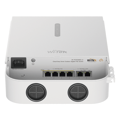 Switch PoE para Exterior / 4 Puertos 10/100 Mbps PoE af/at / 2 Puertos Uplink / Presupuesto 60 W / Alcance PoE 250 m (820.2 ft) / IP65 / Gestión en la Nube