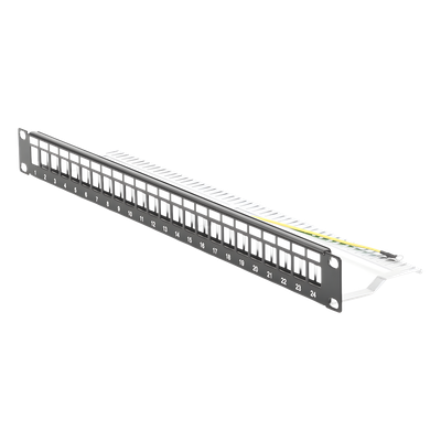 Panel de Parcheo Modular Blindado / 24 Puertos STP / 1U / Acero SPCC 1.5mm / Ángulo Ajustable ±30'