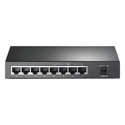 Switch PoE+ no administrable / 8 puertos Gigabit / 4 puertos PoE+ 802.3af/at / 55W total / Sin ventilador / Escritorio