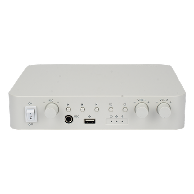 Amplificador de Audio / 2 Canales / 30 W por Canal / Bluetooth / USB / RCA / Micrófono / Cobertura 30 m (98.4 ft)