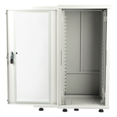 Gabinete Rack de Piso / 24U / 19 Pulgadas / Vidrio con Cerradura / Carga 750 kg / 600x605x1190 mm (23.6x23.8x46.9 in) / Acero Calibres 16-18-20