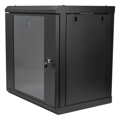 Gabinete de Pared / 12U / 19" / 455 mm Profundidad / Cristal Templado / 80 kg Carga / 1.99 x 2.04 x 1.57 pies