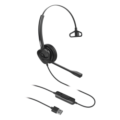 Diadema USB Monoaural / Cancelación de Ruido ENC / Audio HD / Micrófono Dual / Plug-and-Play