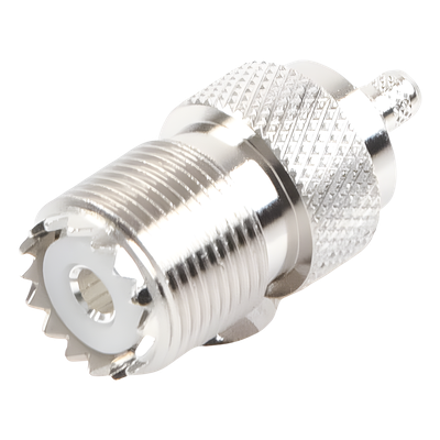 Conector UHF Hembra / SO-239 / Anillo Plegable / Cable RG-58/U y RG-142/U / Níquel y Plata / Delrin