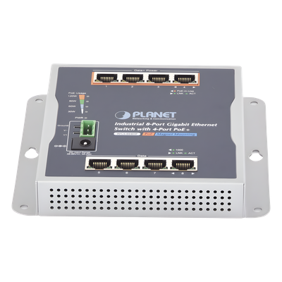 Switch Industrial No Administrable / 8 Puertos Gigabit / 4 Puertos PoE+ 802.3at / 120 W / Montaje Múltiple / Alimentación Dual con Failover