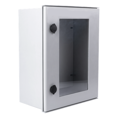 Gabinete de Poliéster IP65 / Puerta Transparente / 400 x 500 x 200 mm / Carga 30 kg / Placa Trasera Incluida / Uso en Intemperie