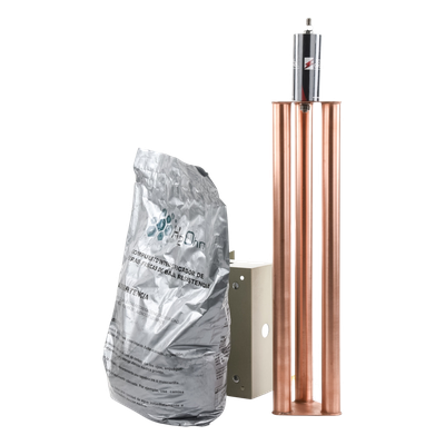 Kit de puesta a tierra / 100 A / Electrodo de cobre electrolítico / Acoplador 1500 A NEMA 4 / Filtro LCR / Compuesto mejorador