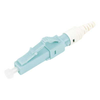 Conector de Fibra Óptica / Pre-Pulido / LC Simplex / Multimodo 50/125 OM3-OM4 / Re-Terminable / 0.20 dB Pérdida / Color Aqua