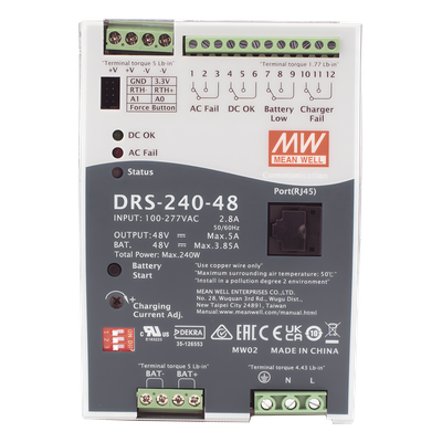 Fuente de Poder Industrial / 240W / Salida 48Vcc / 5A / Cargador de Baterías / Riel DIN / Entrada Universal 90-305Vca