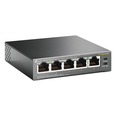 Switch de Escritorio / 5 Puertos Gigabit / 4 Puertos PoE 802.3af/at 65W / PoE Extendido 250m (820 pies) / Sin Ventilador