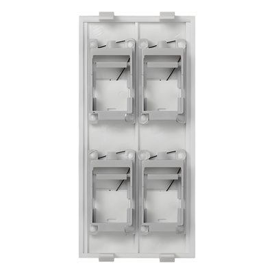 Placa Plana de Voz y Datos con Guardapolvo / 4 Puertos Keystone / Color Blanco / 108 x 52 mm / 5 mm Profundidad / Compatible Cajas Pavimento