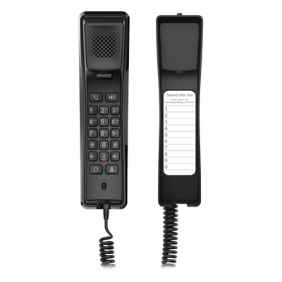 Teléfono IP Hotelero / 2 Líneas SIP / Audio HD Opus y G.722 / PoE / Conferencia 3 Vías / 10/100 Mbps / Montaje Pared o Mesa