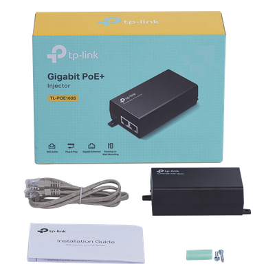 Inyector PoE+ / 30W / Gigabit 802.3af/at / 2 Puertos 10/100/1000 Mbps / Alcance 100 m (328 ft) / Plug and Play