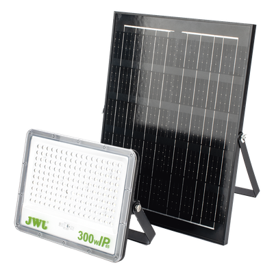 Reflector LED Solar / 300 W / Luz Blanca 6500 K / Ángulo 120° / IP65 / Control Remoto / Panel Solar Incluido