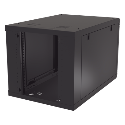Gabinete de Pared 12U / Profundidad Ajustable 930 mm / Acero Reforzado ANSI/TIA / Carga 100 kg / Cristal Templado / 4 Postes Ajustables