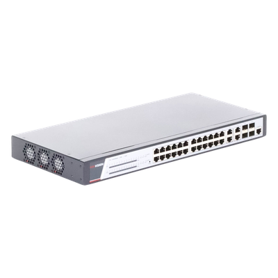 Switch Administrable PoE+ / 24 Puertos Gigabit PoE+ / 4 Puertos Gigabit / 4 Puertos SFP Uplink / 370W / 22.8 Gbps / PoE Extendido 200 m (656 ft)