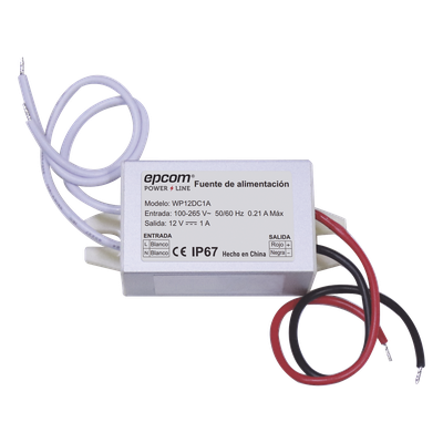 Fuente de alimentación / 12 VCC / 1 A / IP67 / 46x20x30 mm / -30°C a 50°C / 100-240 VCA