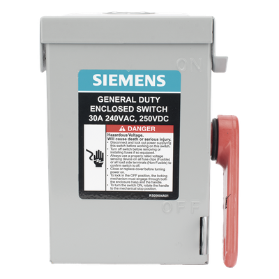 Interruptor de Seguridad / 240Vca / 2 Polos / 30A / NEMA 1 / Sin Portafusibles / 10k-100k AIC