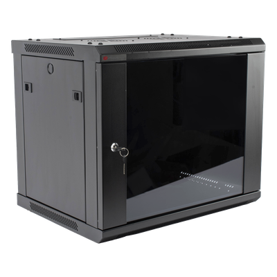 Gabinete de Pared / 9UR / 19in / Cristal Templado / 450mm Profundidad / 60kg Carga / 1.65 x 1.97 x 1.48 pies