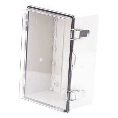 Gabinete Plástico ABS / IP66 / Puerta Transparente Policarbonato / 190 x 290 x 140 mm / Cierre Broche Inoxidable / Compatible Candado Perno 5 mm