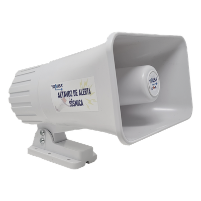 Sirena de Alertamiento Sísmico / Emisión Oficial 150 s / Alcance 25 m (82 ft) / Potencia 30 W / Compatible Módulos YASWIFI y YASMOD / Alimentación 12-14 VDC