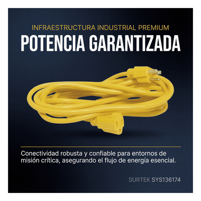 Extensión Eléctrica de Uso Rudo / 15 m (49.2 ft) / 127 VCA / 10 A Máximo / 16 AWG / NEMA 5-15R / Aterrizada
