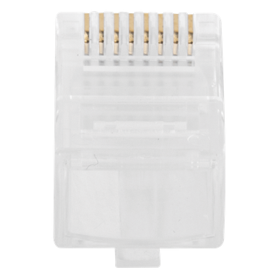 Bote de Plugs Pass Through RJ45 Cat6 / 100 Piezas / Sin Blindaje / Chapado Oro 30 Micras / Diseño Monopieza