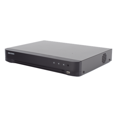 DVR Pentahíbrido / 8 Canales Totales / 4 TURBOHD + 4 IP / 8 Megapixel (4K) / Reconocimiento Facial / AcuSense / H.265+ / 1 Bahía HDD 10 TB / Audio Bidireccional Coaxitron / Salida Full HD