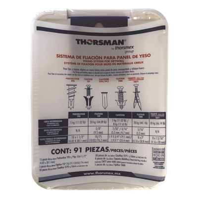 Kit de Fijación para Yeso y Tabique Hueco / 91 Piezas / Carga 5-30 kg (11.02-66.14 lb) / Temperatura -50°C a 80°C (-58°F a 176°F) / Interiores