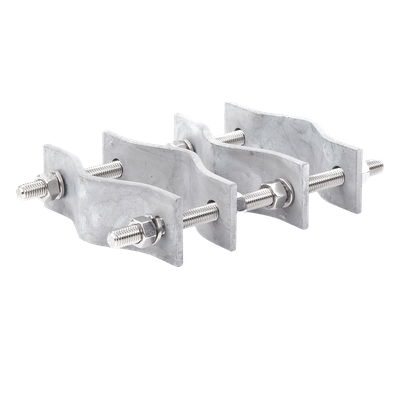 Juego de Abrazaderas Dobles / Mástiles 3.8 a 8.9 cm (1.5 a 3.5 in) / Separación 12 cm (4.75 in) / Acero Galvanizado / Torres Cuadradas o Redondas