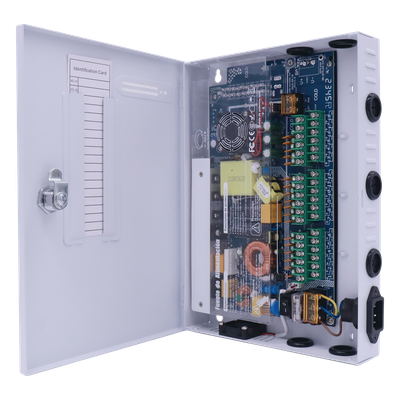 Fuente de Poder CCTV / 18 Canales / 20 A / 200 W / Voltaje Ajustable 11-15 VCC / Filtro de Ruido por Canal / Operación -20°C a 70°C