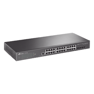 Switch Administrable L2+/L3 / 24 Puertos Gigabit / 4 Puertos SFP+ 10G / 128 Gbps / Sin Ventilador / Omada SDN