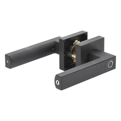 Manija Biométrica Inteligente / Sensor de Huella Exterior / 30 Usuarios / Cierre Automático 5 s / Reversible Izq-Der / Backset 60-70 mm / Acabado Negro