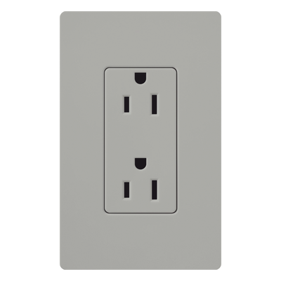 Contacto Dúplex de Pared / 15 A / 125 V / Placa Frontal Gris / Instalación Sin Tornillos Visibles / Compatible Multi-Gang