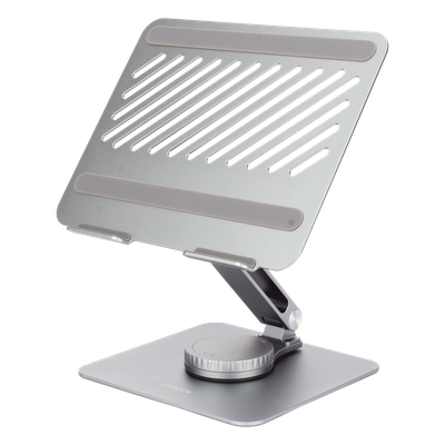 Soporte Giratorio para Laptop / Rotación 360° con Bloqueo / Aluminio / Carga 5 kg / 10 a 17.3" / Altura y Ángulo Ajustable / Plegable
