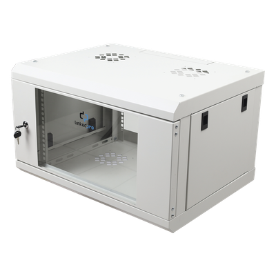 Gabinete de Pared 6U / 19" / Profundidad 455 mm (1.49 ft) / Cristal Templado / Carga 80 kg / Acero Reforzado