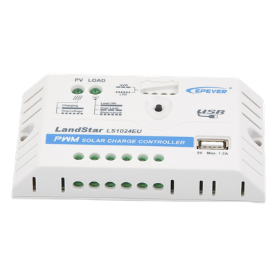 Controlador de Carga Solar PWM / 10A / 12/24V Auto / USB 5V/2A / Tierra Positivo Común / LED