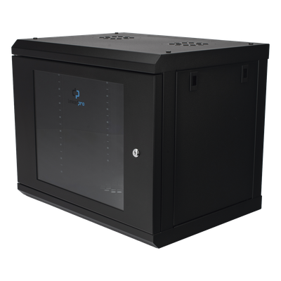 Gabinete de Pared 9U / 19" Rack / Cristal Templado / 455 mm Profundidad (1.49 ft) / Acero Reforzado / 80 kg Carga