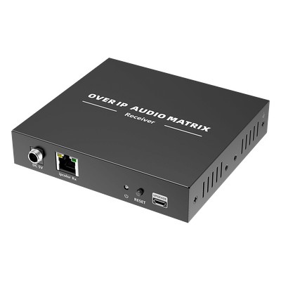 Receptor de Audio sobre IP / PCM 2.0 / Transmisión 120 m (393.7 ft) / Matriz 256x256 / Múltiples Interfaces Analógicas / Protección ESD / Bajo Consumo ≤2 W