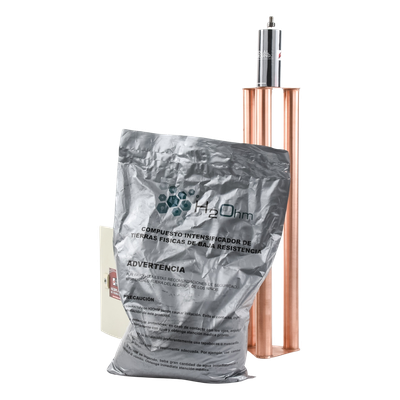 Kit de puesta a tierra / 100 A / Electrodo de cobre electrolítico / Acoplador 1500 A NEMA 4 / Filtro LCR / Compuesto mejorador