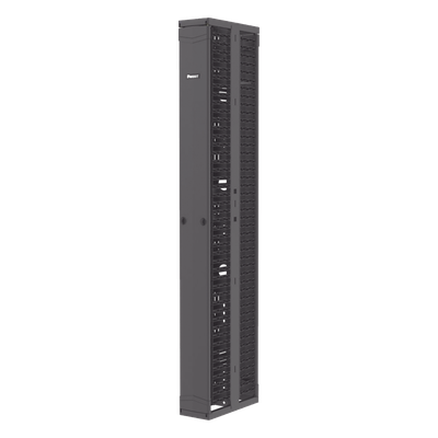 Organizador de Cables Vertical / Doble Frente y Posterior / 45 Unidades / 8 in de Ancho / Acero y ABS / Push-to-Close