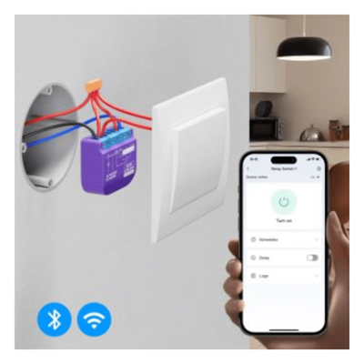 Relevador Inteligente / WiFi+BLE / Salida Contacto Seco / 16A AC / 42x36x16 mm / 138x118x52 pies / Compatible Alexa y Google Home