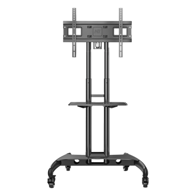Soporte Móvil para Pantalla / 32" a 75" / Carga 45.5 kg (100 lbs) / VESA 200x200 a 600x400 mm / Altura Ajustable 1120-1520 mm (3.67 a 4.99 ft) / Base para Accesorios / 4 Ruedas 360°