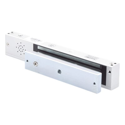 Chapa Magnética Electromagnética / 280 kg (600 lb) / Alarma Buzzer con Temporizador 5-30 s / Voltaje Dual 12/24 VDC / LED Estado / Libre Magnetismo Residual
