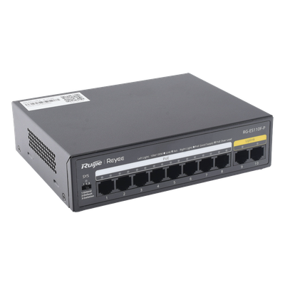 Switch PoE+ no administrable / 8 puertos PoE+ 10/100 / 2 uplinks 10/100 / 110W total / 2.0 Gbps switching